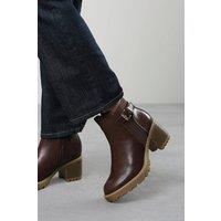 Where's That From Women's 'Cirele' Chelsea Heeled Ankle Boot With Buckle Detail in Brown | Size: 4