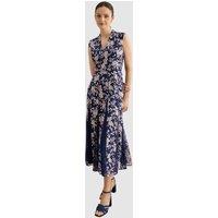 Hobbs London Women's Quin Sleeveless V-Neck Embroidered Dress in Dark Navy | Size: 6