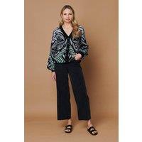 Izabel London Women's Printed Long Balloon Sleeve Cardigan in Black | Size: 18