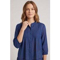 Izabel London Women's Layered Semi Sheer Pleat Front Blouse in Navy | Size: 14