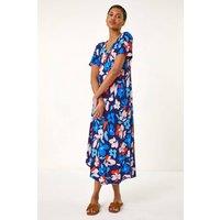 Roman Women's Floral Print Asymmetric Hem T-Shirt Dress in Navy | Size: 12