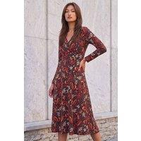 Roman Women's Floral Gathered Midi Dress in Copper | Size: 16