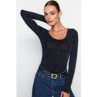 WOVCOR Women's Faux Suede Long Sleeve Bodysuit in Grey | Size: XL