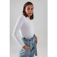 WOVCOR Women's High Neck Ribbed Knit Long Sleeve Bodysuit in White | Size: Large