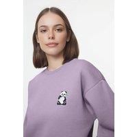 WOVCOR Women's Embroidered Animal Fleece Sweatshirt in Lilac | Size: Medium