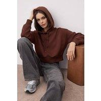 WOVCOR Women's Cropped Fleece Hoodie with Drawstring Detail in Brown | Size: Medium