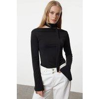 WOVCOR Women's Knit Blouse With Shawl Detail in Black | Size: Small