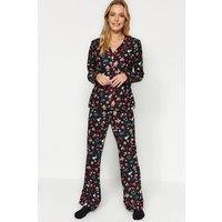 WOVCOR Women's 2-Piece Christmas Print Cotton Pyjama Set in Black | Size: Small