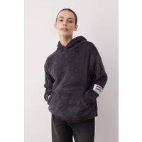 WOVCOR Women's Hooded Borg Knit Sweatshirt with Front Pocket in Dark Grey | Size: XS