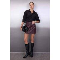 WOVCOR Women's Faux Leather Mini Skirt with Zip Detail in Burgundy | Size: XL