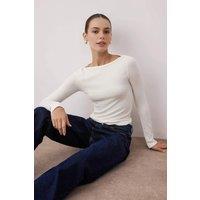 WOVCOR Women's Boat Neck Stretch Knit Long Sleeve Blouse in Ecru | Size: XS
