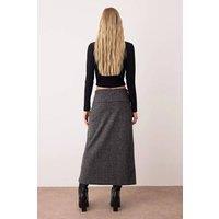 WOVCOR Women's Knitted A-Line Midi Skirt with Folded Waistband in Dark Grey | Size: Medium