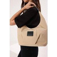 WOVCOR Women's Canvas Hobo Shoulder Bag with Contrast Trim in Beige