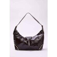 WOVCOR Women's Studded Patent Buckle Hobo Shoulder Bag in Dark Brown