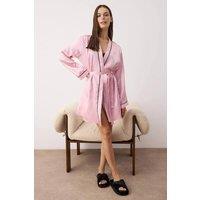 WOVCOR Women's Satin Belted Woven Dressing Gown with Contrast Piping in Pink | Size: 10