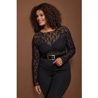 WOVCOR Women's Sheer Lace Long Sleeve Fitted Top in Black | Size: 5XL