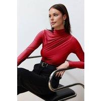 WOVCOR Women's Ruched High Neck Long Sleeve Stretch Top in Red | Size: Medium