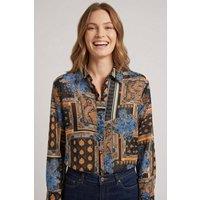 Izabel London Women's Patchwork Print Long Sleeve Shirt in Black | Size: 16