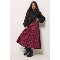 PixieGirl Women's Petite Check Buckle Midi Skirt in Red | Size: 12