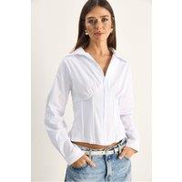 Bianco Lucci Women's Fitted Crop Shirt in White | Size: Medium