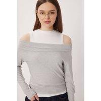 Happiness Istanbul Women's Cotton Blend Blouse in Light Grey | Size: Medium