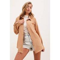 Big Dart Women's Linen Blended Shirt with Button Closure in Camel | Size: Medium