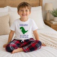 60 SECOND MAKEOVER Son Dinsosaur Pyjamas Children Trouser Bottoms Pyjama Set Christmas in Red | Size: 2-3 Years