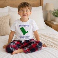 60 SECOND MAKEOVER Boy's Brother Dinsosaur Pyjamas Children Trouser Bottoms Pyjama Set in Red | Size: 3-4 Years