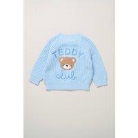 Rock a Bye Baby Boy's Teddy Club True Knit Chunky Cardigan in Blue | Size: 3-6 m