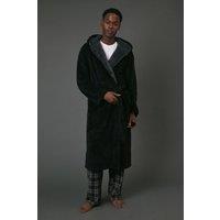 Maine Men's Black Contrast Sherpa Hooded Dressing Gown | Size: Medium