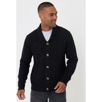 threadbare Men's Cable Knit Shawl Cardigan in Black | Size: 2XL