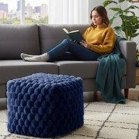 Home Republic Chunky Popcorn Faux Fur Bean Bag in Navy | Size: 43 cm x 43 cm