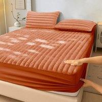 Velosso Jumbo Cord Faux Fur Fitted Sheet with Faux Fur in Terracotta | Size: Double