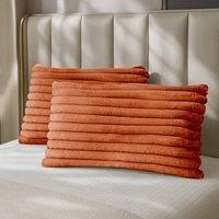 Velosso Jumbo Cord Faux Rabbit Pillowcase Pair with Faux Fur in Terracotta