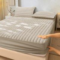 Velosso Jumbo Cord Faux Fur Fitted Sheet with Faux Fur in Beige | Size: King
