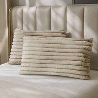 Velosso Jumbo Cord Faux Rabbit Pillowcase Pair with Faux Fur in Beige