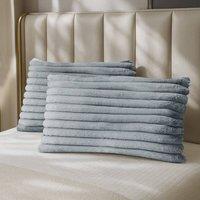 Velosso Jumbo Cord Faux Rabbit Pillowcase Pair with Faux Fur in Silver