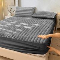 Velosso Jumbo Cord Faux Fur Fitted Sheet with Faux Fur in Charcoal | Size: Double