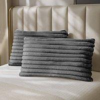 Velosso Jumbo Cord Faux Rabbit Pillowcase Pair with Faux Fur in Charcoal
