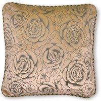 Intimates Flock Rose Filled Cushion with Rope Braid Edge in Brown | Size: 43 cm x 43 cm