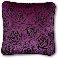 Intimates Flock Rose Filled Cushion with Rope Braid Edge in Aubergine | Size: 43 cm x 43 cm