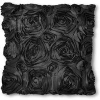 Intimates Shimmer Rose Filled Cushion with 3 D Design in Black | Size: 43 cm x 43 cm
