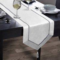 Kitchen Trends Kensington Border Table Runner Placemats, Napkins & Runner in White