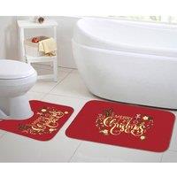 Velosso 2 Piece Christmas Memory Foam Bath & Pedestal Mat Set Bath in Dark Red | Size: Large
