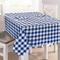 Kitchen Trends Seersucker Gingham Check 100% Cotton Tablecloth in Blue | Size: 50 cm x 70 cm