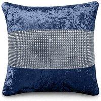 Intimates Diamonte Crushed Velvet Filled Cushion with Diamonte Detail in Navy | Size: 43 cm x 43 cm