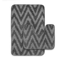 Velosso 2 Piece Chevron Stripe Bath & Pedestal Mat Set Bathmats in Grey | Size: Large