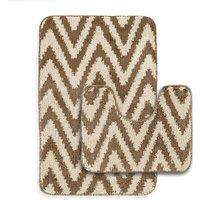 Velosso 2 Piece Chevron Stripe Bath & Pedestal Mat Set Bathmats in Beige | Size: Large