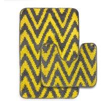 Velosso 2 Piece Chevron Stripe Bath & Pedestal Mat Set Bathmats in Yellow | Size: Large