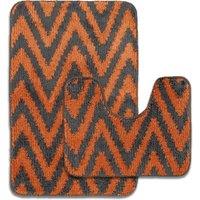 Velosso 2 Piece Chevron Stripe Bath & Pedestal Mat Set Bathmats in Orange | Size: Large